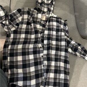 Black and White Plaid Hooded Shirt